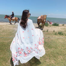 Load image into Gallery viewer, New Super Large Imitation Silk Embroidered Scarf Big Red Shawl with Flower Hat