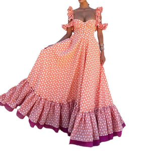 Summer New Fashion Wave Dot Print Ruffle Edge Sling Dress