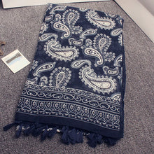 Load image into Gallery viewer, Ethnic Style Navy Blue Cashew, Sunscreen Beach Gauze Scarf