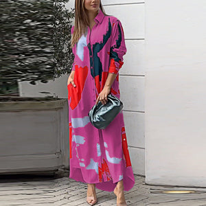 Women's Clothing on The New Fashion Casual Printing Loose Split Shirt Dress