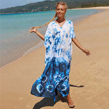 Load image into Gallery viewer, Hot Cotton Watermark Printed Beach Cover Up Robe Style Beach Vacation Sun Protection Bikini Cover Up