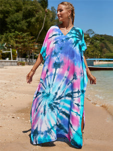 Hot Cotton Watermark Printed Beach Cover Up Robe Style Beach Vacation Sun Protection Bikini Cover Up