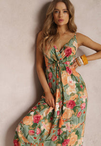 Spring/Summer New Fashion Print Sexy Dress with Deep V-shaped Sleeveless Backless Long Dress
