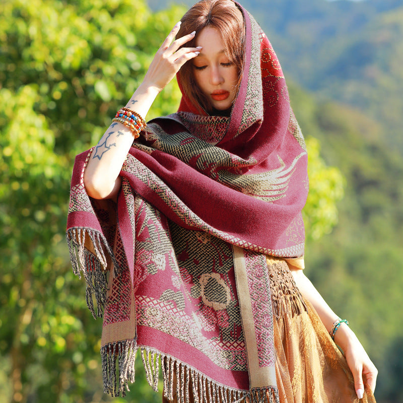 Retro Ethnic Grassland Tibet Blanket Shawl Thick Scarf