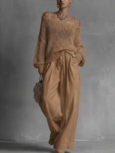 Load image into Gallery viewer, Popular Women's Comfortable Hollow Knitted Top and Linen Pants Two-piece Set