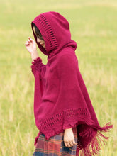 Load image into Gallery viewer, Summer Solid Color Hooded Shawl Women&#39;s Knitting Outside with Spring and Autumn Travel Tassel Pullover Hooded Cape Shawl