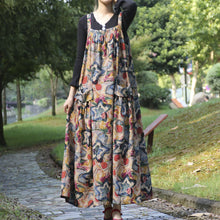 Load image into Gallery viewer, Spring and Autumn Ethnic Style Printed Cotton Hemp Strap Dress Loose Swing Large Pocket Long Dress