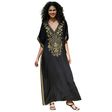 Load image into Gallery viewer, New Black Cotton Gold Thread Embroidered Beach Blouse Robe-style Embroidered Vacation Bikini Blouse