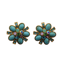 Load image into Gallery viewer, Turquoise Earrings, Protein Gemstones, 925 Silver Needles, Flower Earrings, 24K Matte Gold Electroplating Earrings