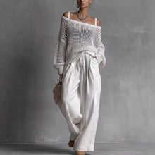 Load image into Gallery viewer, Popular Women's Comfortable Hollow Knitted Top and Linen Pants Two-piece Set