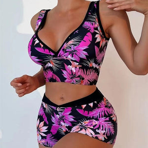 New Swimsuit Printing V-shaped Ladies Split Bikini