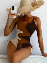 Load image into Gallery viewer, One-piece swimsuit, multi-color panels, drawstring ripple women&#39;s swimsuit