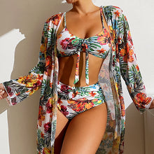 Load image into Gallery viewer, Swimsuit long sleeve blouse, split three-piece set printed sexy swimsuit women