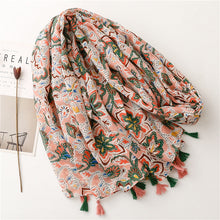 Load image into Gallery viewer, Bohemian Ethnic Style Sunscreen Shawl Spring/Summer Thin Silk Scarf Balinese Flower Totem Tassel Scarf