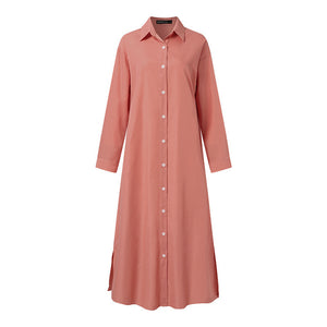 Women's Dresses, Cotton and Linen Shirts, Long Dresses, Japanese and Korean Casual Long Sleeved Cardigan Dresses