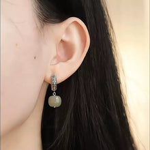 Load image into Gallery viewer, Vintage 925 Silver Zakiram Barrel Bead Ear Buckle Women's New Ethnic Style Hetian Jade Earrings