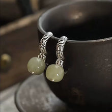 Load image into Gallery viewer, Vintage 925 Silver Zakiram Barrel Bead Ear Buckle Women's New Ethnic Style Hetian Jade Earrings