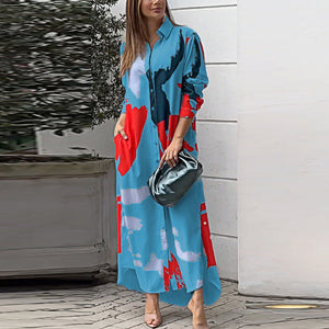 Women's Clothing on The New Fashion Casual Printing Loose Split Shirt Dress