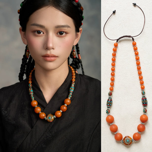 Tibetan Jewelry Necklace, Nepalese Necklace, Tibetan Xizang Beeswax Necklace