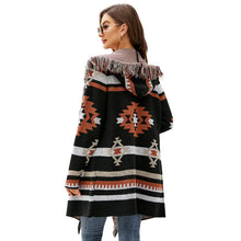 Load image into Gallery viewer, Autumn and Winter Loose Hooded Long Sweater Coat Tassel Geometric Jacquard Sweater Cardigan