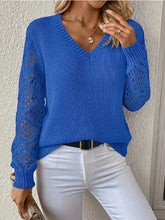 Load image into Gallery viewer, Spring and Autumn Knitted Sweater, Women's Clothing Temperament V-neck Hollow Long-sleeved Solid Color Casual Top