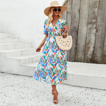 Load image into Gallery viewer, Women&#39;s Dress Spring and Summer Elegant Printed Waist V-neck Long Dress