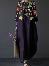 Load image into Gallery viewer, Summer Feminine Style Long Dress Round Neck Vintage Sweet Print Art Dress 3/4 Sleeve