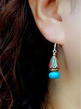 Load image into Gallery viewer, Original Ethnic Tibetan Earrings Female Sterling Silver Natural Turquoise Earrings Nepalese Vintage Palace Earrings