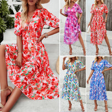 Load image into Gallery viewer, Women&#39;s Dress Spring and Summer Elegant Printed Waist V-neck Long Dress