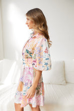 Load image into Gallery viewer, Bohemian Printed Short Skirt Lantern Short Sleeved Belt Single Breasted A-line Dress