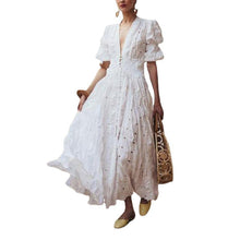 Load image into Gallery viewer, Summer New Women&#39;s Wish Deep V Puff Sleeve Lace Dress