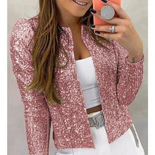 Load image into Gallery viewer, New Women&#39;s Fashion Stand-up Collar Color Block Color Sequin Coat Short Casual Versatile Small Coat