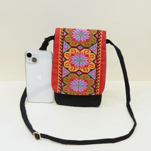 Load image into Gallery viewer, New Ethnic Embroidery Canvas Embroidered Double-layer Mobile Phone Bag Change One-shoulder Messenger Bag