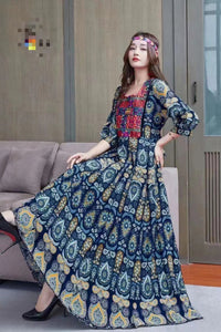 Bohemian Ethnic Style Big Swing Embroidery Dress Women's Long Dress