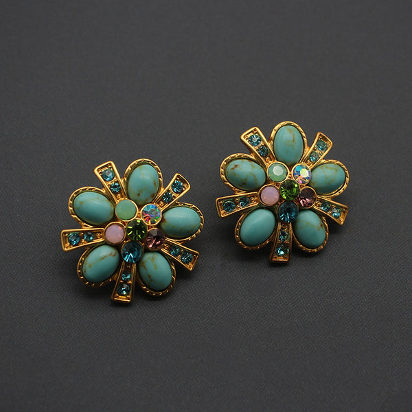 Turquoise Earrings, Protein Gemstones, 925 Silver Needles, Flower Earrings, 24K Matte Gold Electroplating Earrings