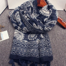 Load image into Gallery viewer, Ethnic Style Navy Blue Cashew, Sunscreen Beach Gauze Scarf