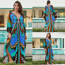 Load image into Gallery viewer, New Printed Chest Knitted Beach Cover Up Loose Oversized Vacation Sun Protection Shirt Bikini Cover Up