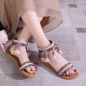 Bohemian Summer New Ethnic Fairy Open Toe Beaded Roman Sandals