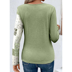 Autumn Printing Solid Color Stitching Casual Long-sleeved Knitted T-shirt