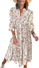 Load image into Gallery viewer, New Casual Loose Long-sleeved V-neck Women&#39;s Bohemian Floral Elegant A-shaped Dress