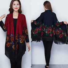Load image into Gallery viewer, Autumn Outerwear Women&#39;s Mid Length Ethnic Style Cape Printed Loose Outerwear Cape with Oversized Cardigan