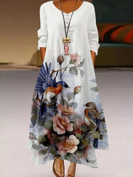 New  Pop Print Long Sleeve Dress Women's Irregular Hem Long Skirt