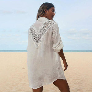 Lace Spell Bamboo Shirt Beach Blouse Sexy Hollow Sunscreen Bikini Blouse Cover Up