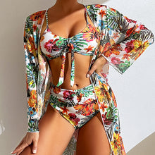 Load image into Gallery viewer, Swimsuit long sleeve blouse, split three-piece set printed sexy swimsuit women