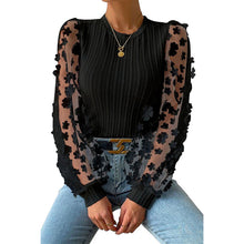 Load image into Gallery viewer, Women&#39;s Mesh Small Flower Chiffon Shirt, Women&#39;s Spring/summer Round Neck Slimming Pullover Long Sleeved Top