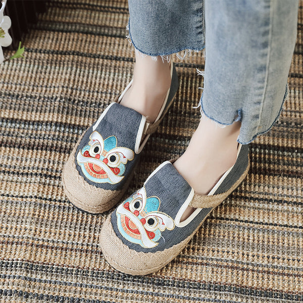 Embroidered Shoes Linen Shoes, Shallow Single Shoes, Craft Sewing Thread Tiger Head Lion Shoes