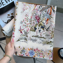 Load image into Gallery viewer, Cotton and Linen Scarf Female Original Design Birds and Flowers Pastoral Style Versatile Warm and Beautiful Neck Shawl Spring and Autumn New