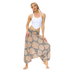 Popular Ethnic Style Printed Lantern Pants, Home Outdoor Yoga Pants, Elastic Waist Pants