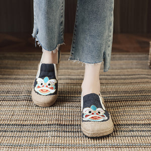 Embroidered Shoes Linen Shoes, Shallow Single Shoes, Craft Sewing Thread Tiger Head Lion Shoes
