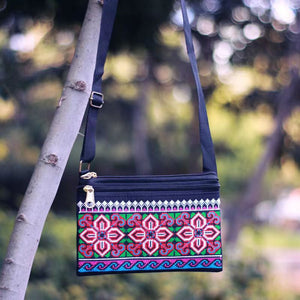 New Ethnic Style Cross Stitch Wallet Double Pull Crossbody Bag One Shoulder Embroidery Bag